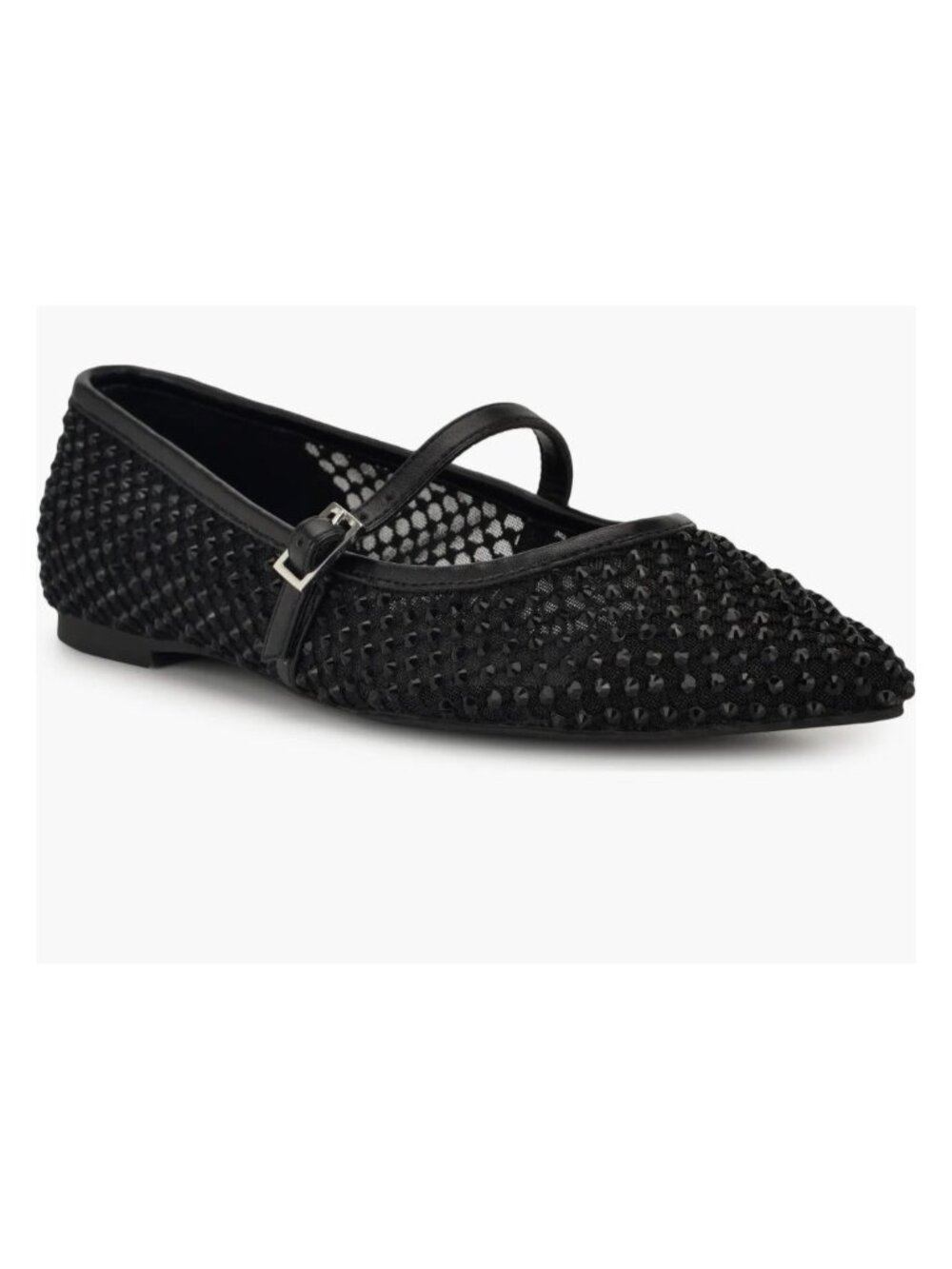 Nine West Breen Mary Jane Black Rhinestone Encrusted Mesh Flat 9.5 NWT